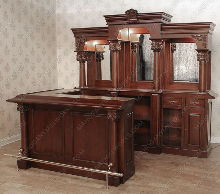 Solid Mahogany L Shaped Pub Bar Set w/ 9 ft Back Bar