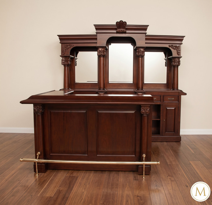 Solid Mahogany L Shaped Pub Bar Set w/ 9 ft Back Bar