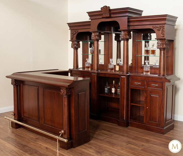 Solid Mahogany L Shaped Pub Bar Set w/ 9 ft Back Bar