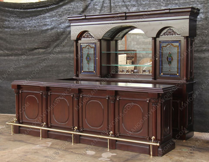 Dark Mahogany L-Shape Pub Bar Set