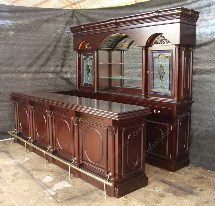 Dark Mahogany L-Shape Pub Bar Set
