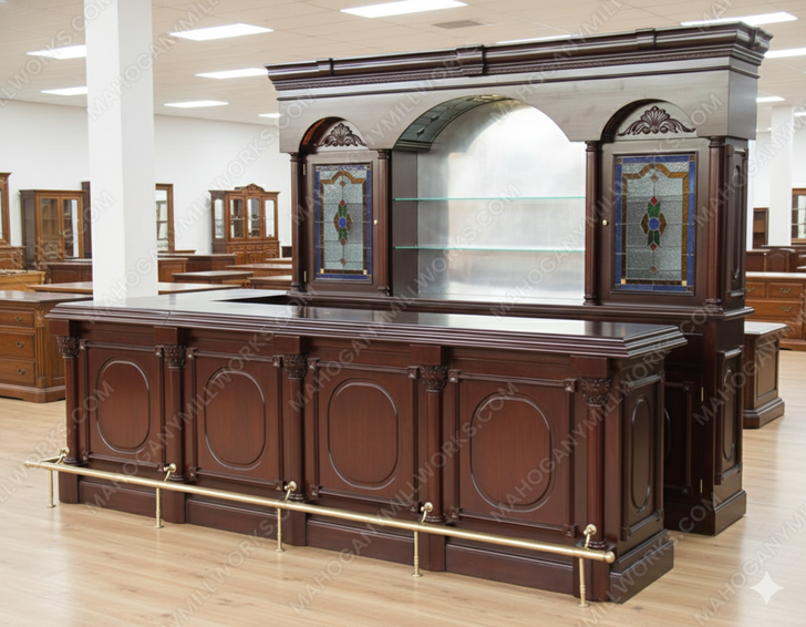 Dark Mahogany L-Shape Pub Bar Set