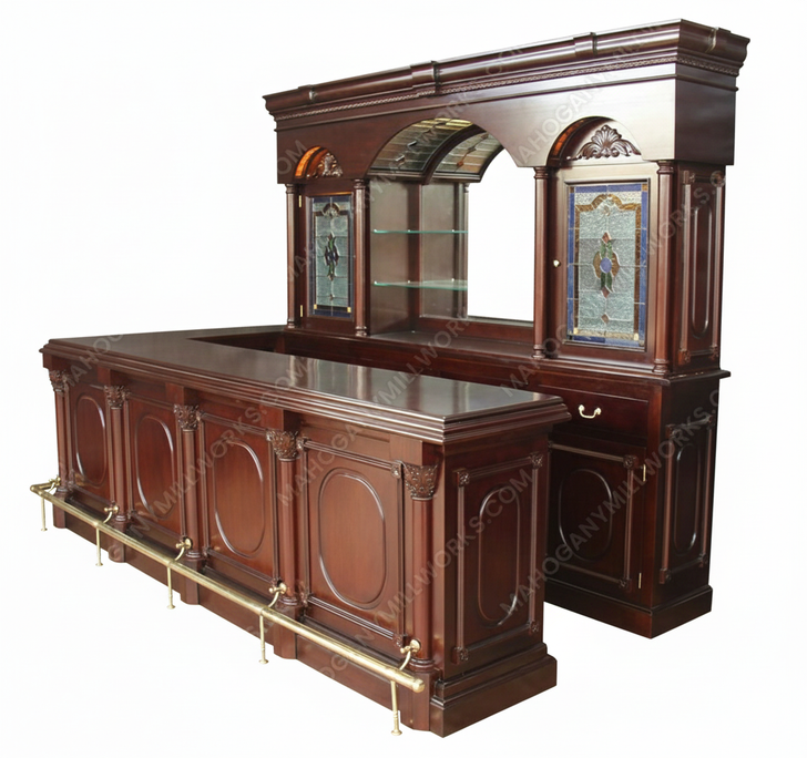 Dark Mahogany L-Shape Pub Bar Set