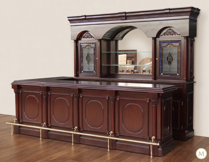 9.5ft Dark Mahogany L-Shape Pub Bar Set