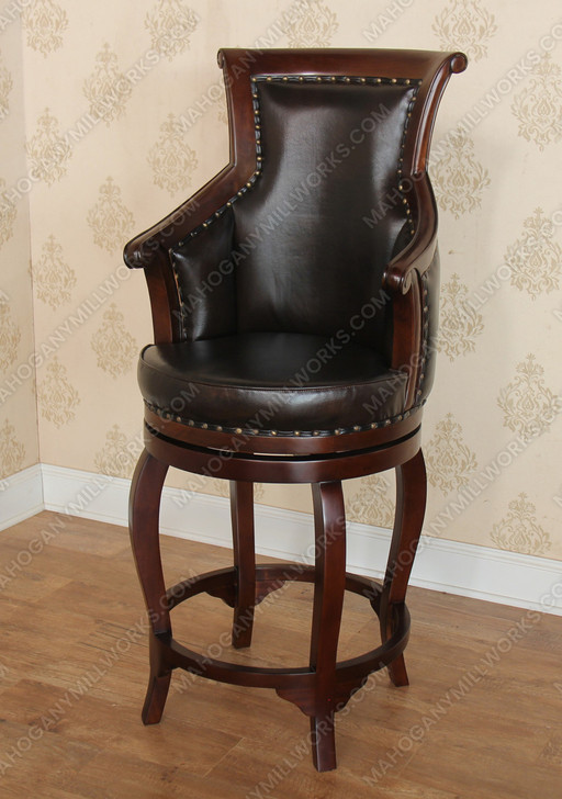 Pair 2 Mahogany Walnut Celline Barstools