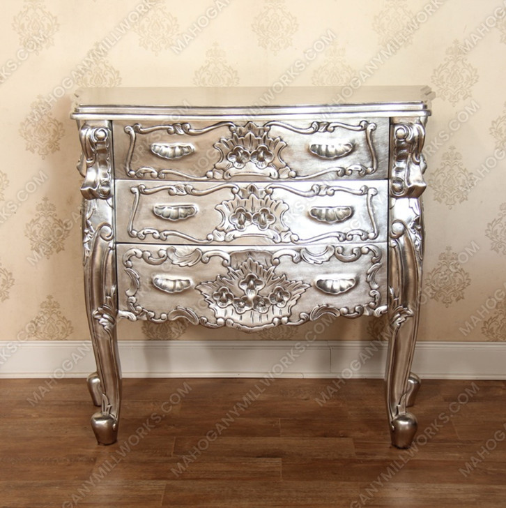 Silver Leaf Rococo 3 Drawer Bedroom Dresser