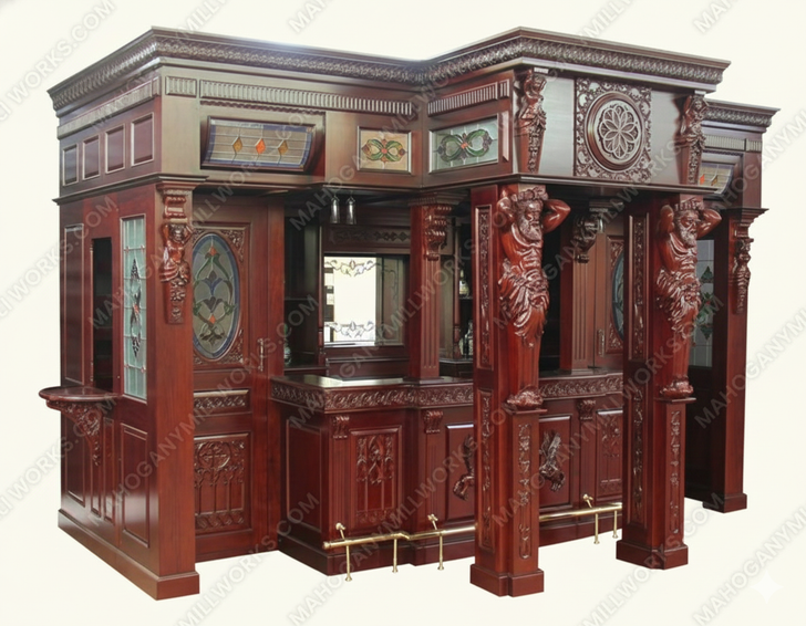 15.5ft Ornate Carved Statues Pub Bar