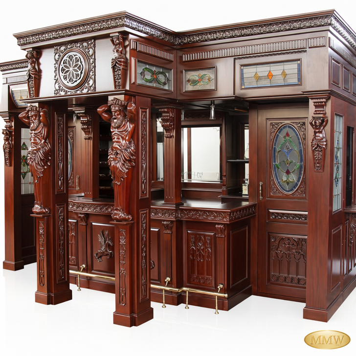15.5ft Ornate Carved Statues Pub Bar
