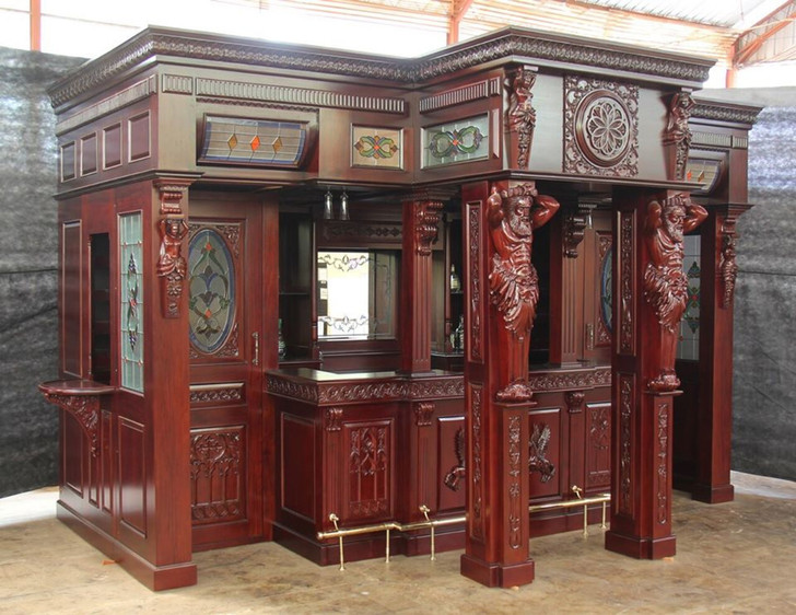 15.5ft Heavily Ornate Carved Statues Pub Bar