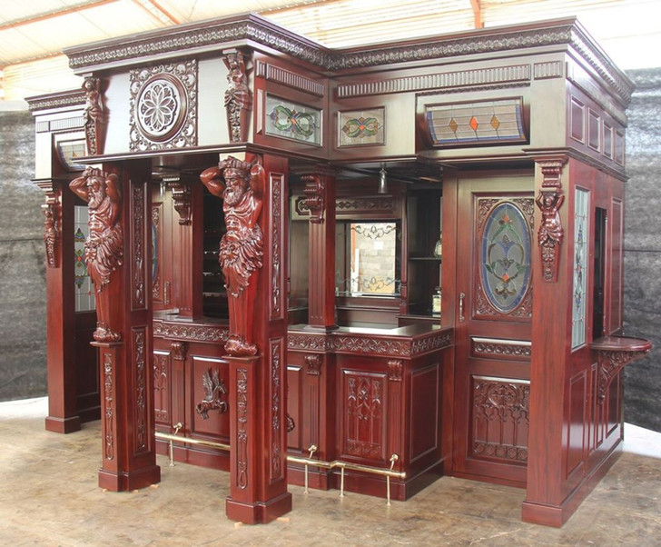 15.5ft Heavily Ornate Carved Statues Pub Bar