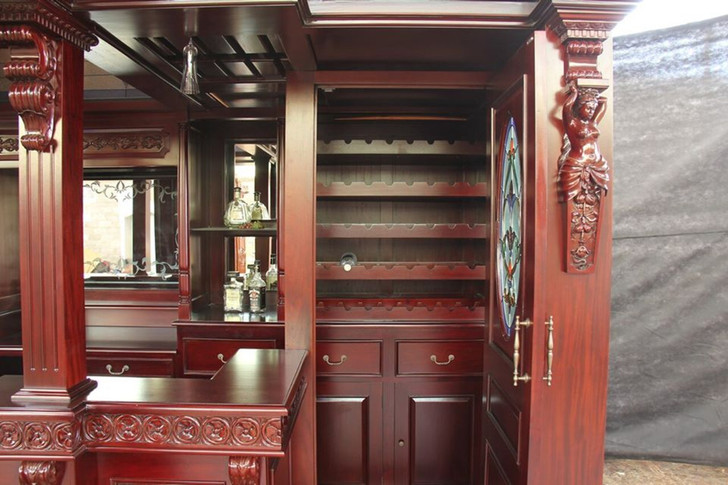 15.5ft Heavily Ornate Carved Statues Pub Bar