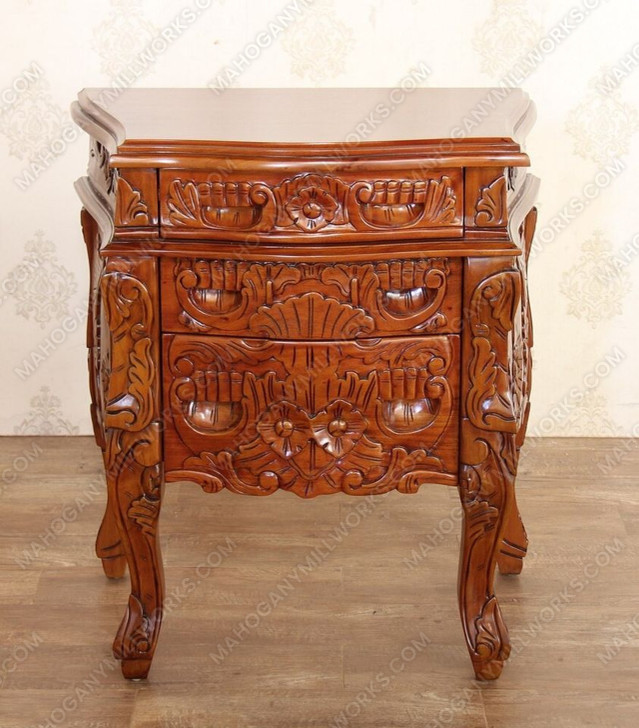 Light Pecan Rococo Nightstand Bedside Table