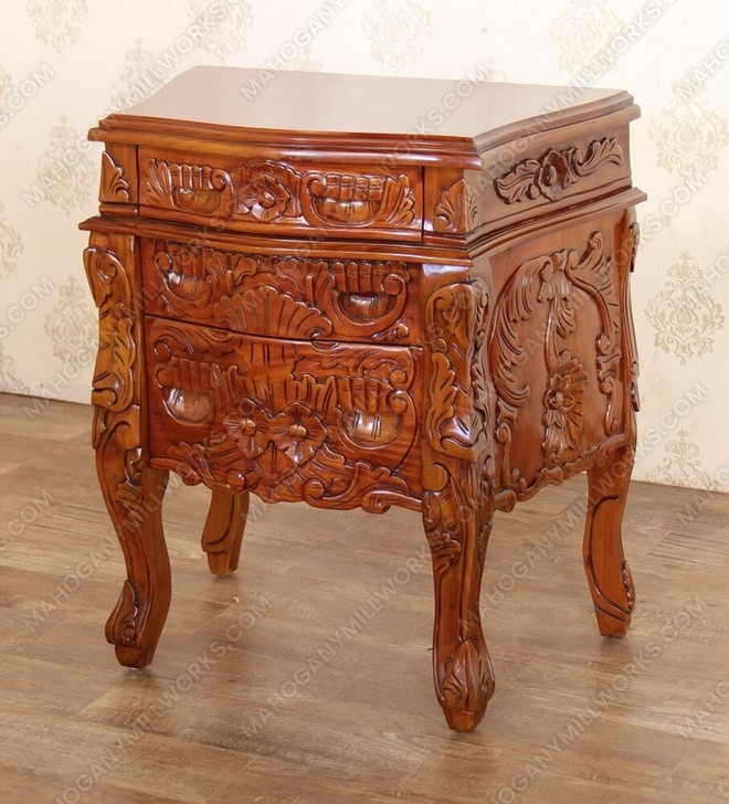 Light Pecan Rococo Nightstand Bedside Table