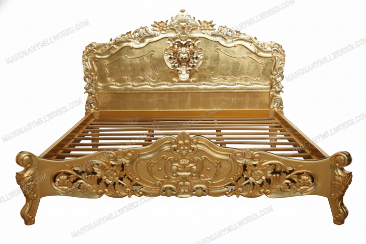 Gold Leaf French Rococo Carved Panel Bed