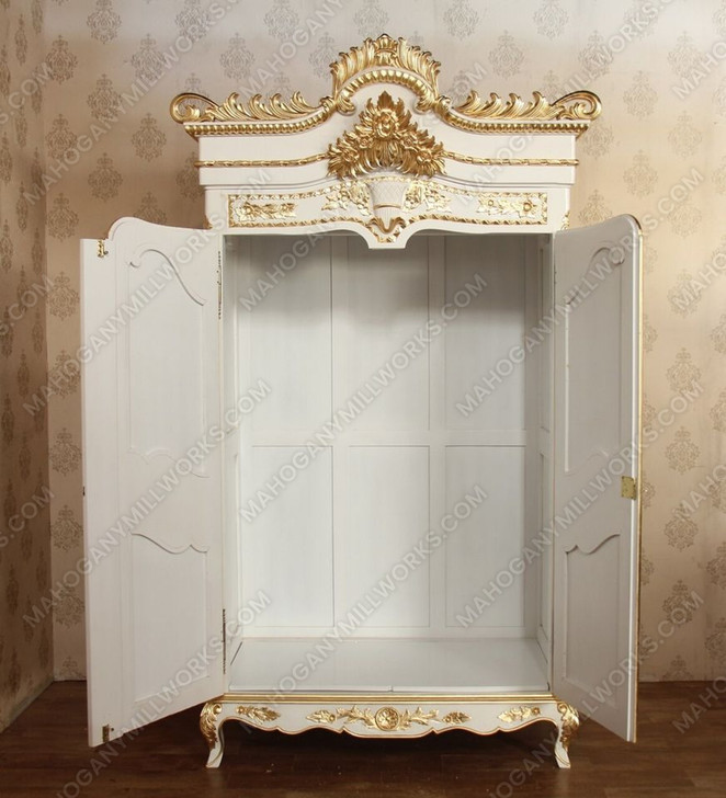 White & Gold French Wedding Armoire Wardrobe