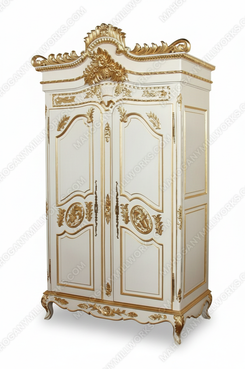 White & Gold French Wedding Armoire Wardrobe