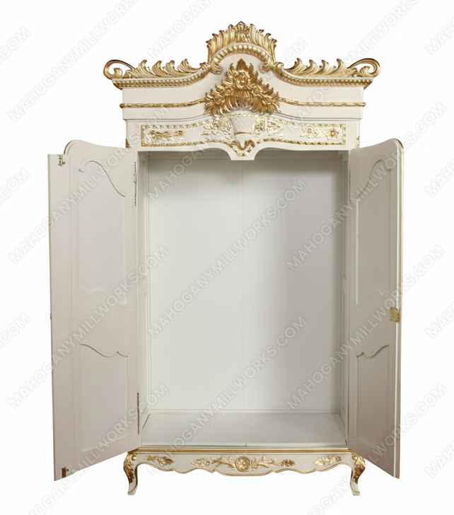 White & Gold French Wedding Armoire Wardrobe