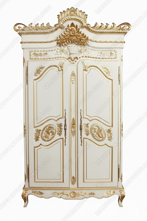 White & Gold French Wedding Armoire Wardrobe