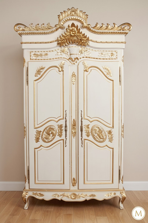 White & Gold French Wedding Armoire Wardrobe
