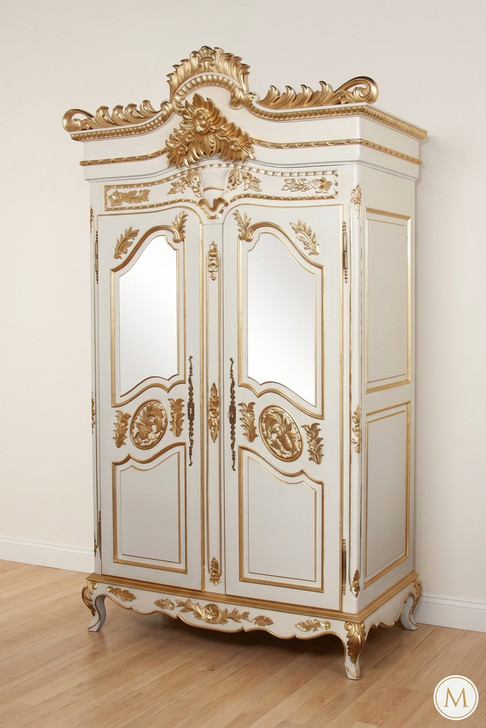 White & Gold French Wedding Armoire Wardrobe