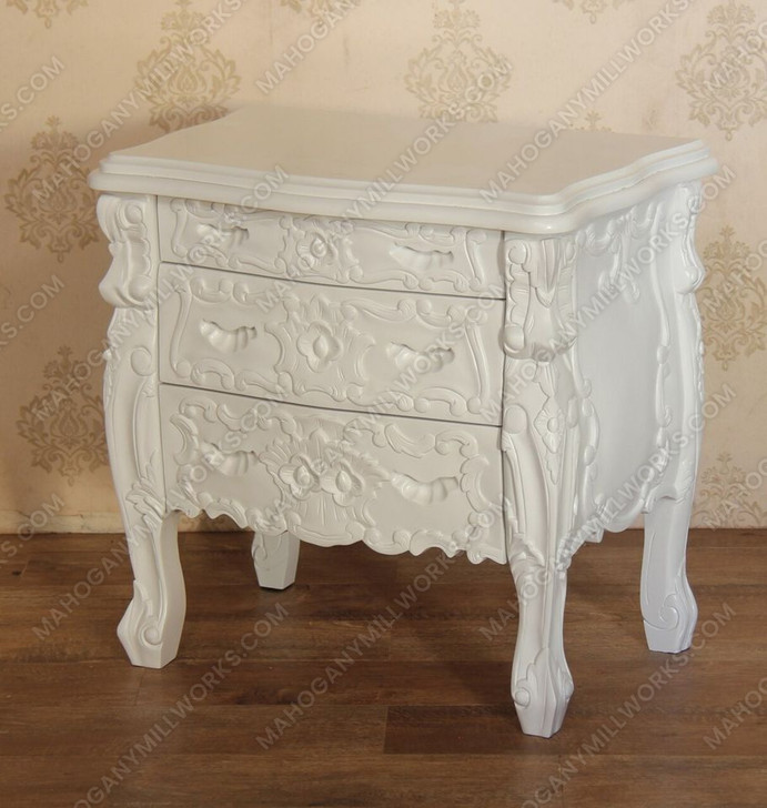 Mahogany Painted Rococo 3 Drawer Nightstand / Bedside Table/Chest