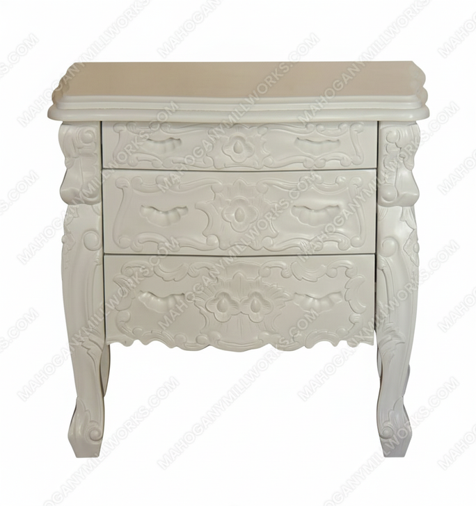 Mahogany Painted Rococo 3 Drawer Nightstand / Bedside Table/Chest