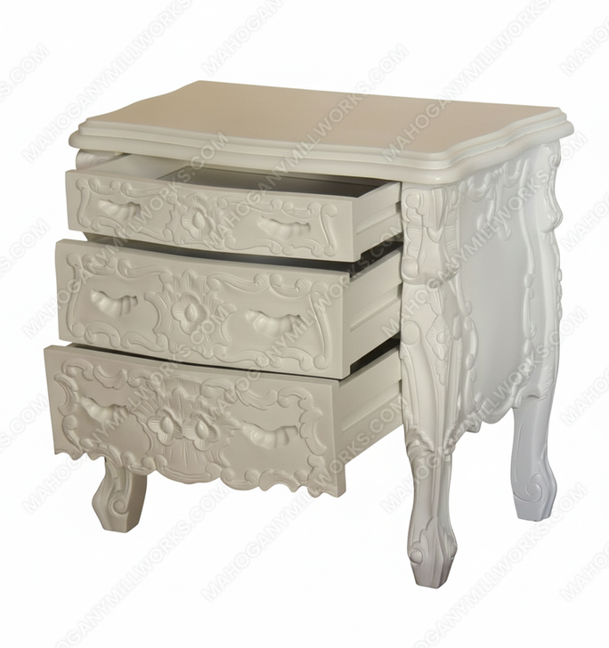 Mahogany Painted Rococo 3 Drawer Nightstand / Bedside Table/Chest