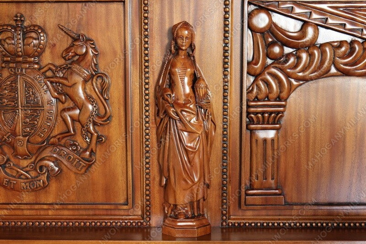 King James Light Walnut Gothic Ornate Four Post Canopy Bed