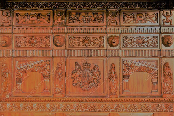 King James Light Walnut Gothic Ornate Four Post Canopy Bed