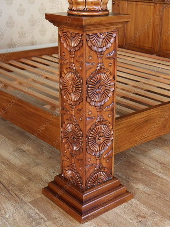 King James Light Walnut Gothic Ornate Four Post Canopy Bed