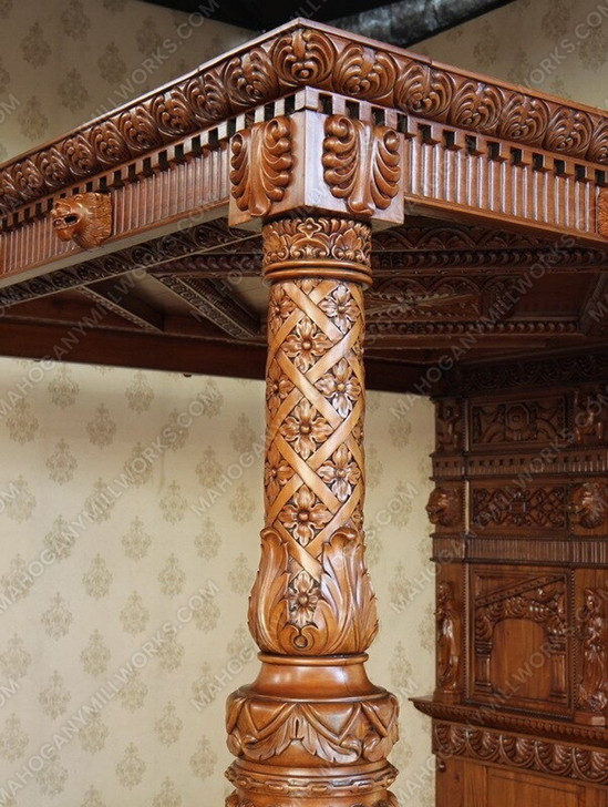 Renaissance Revival Hand-Carved Canopy Bed