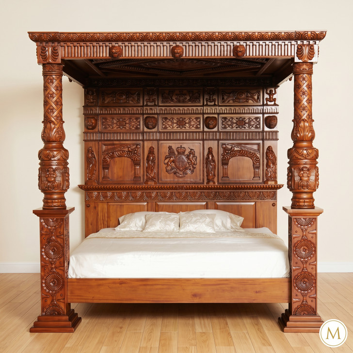 Renaissance Revival Hand-Carved Canopy Bed