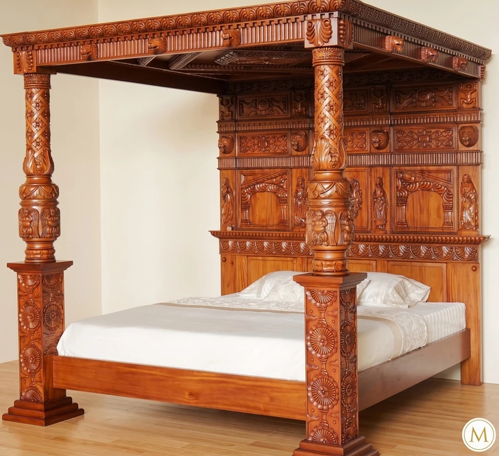 Renaissance Revival Hand-Carved Canopy Bed
