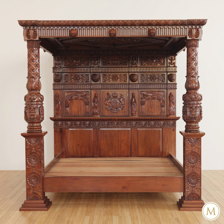 Renaissance Revival Hand-Carved Canopy Bed