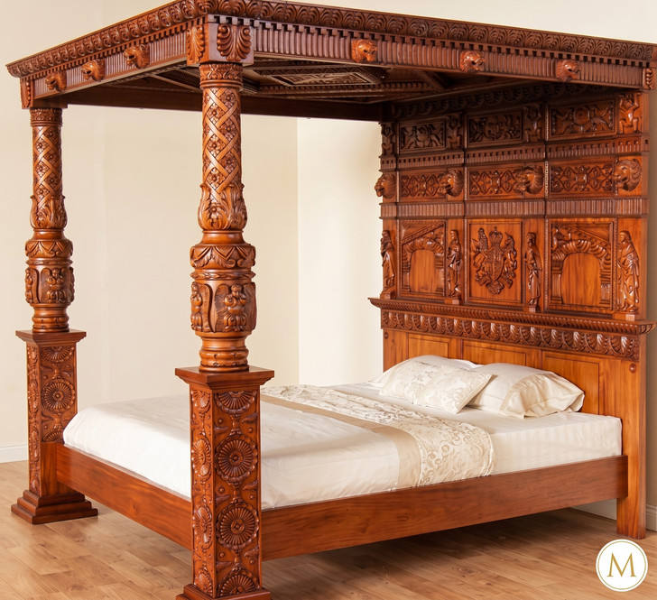 Renaissance Revival Hand-Carved Canopy Bed