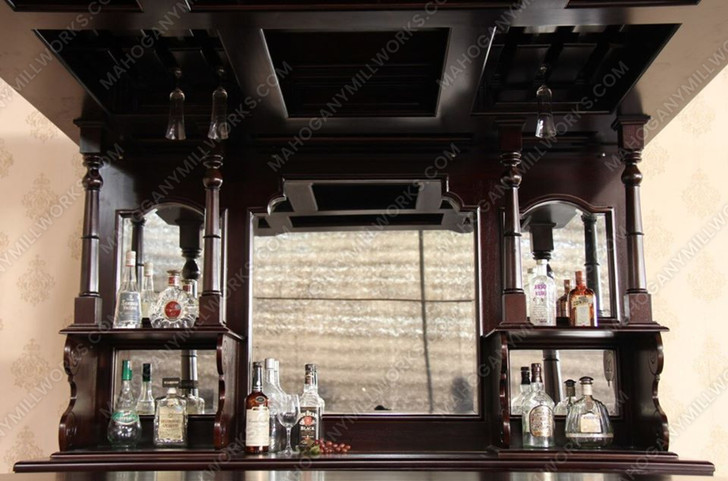 6.5ft Dark Mahogany Traditional Canopy Pub Bar w/ Brass Rails