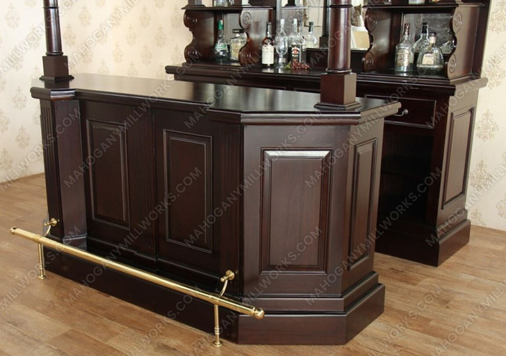 6.5ft Dark Mahogany Traditional Canopy Pub Bar w/ Brass Rails
