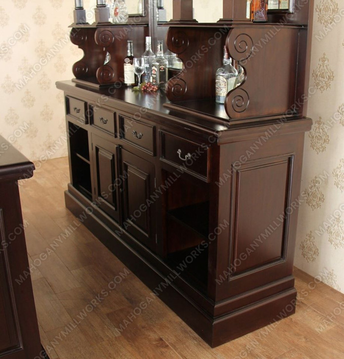 6.5ft Dark Mahogany Traditional Canopy Pub Bar w/ Brass Rails