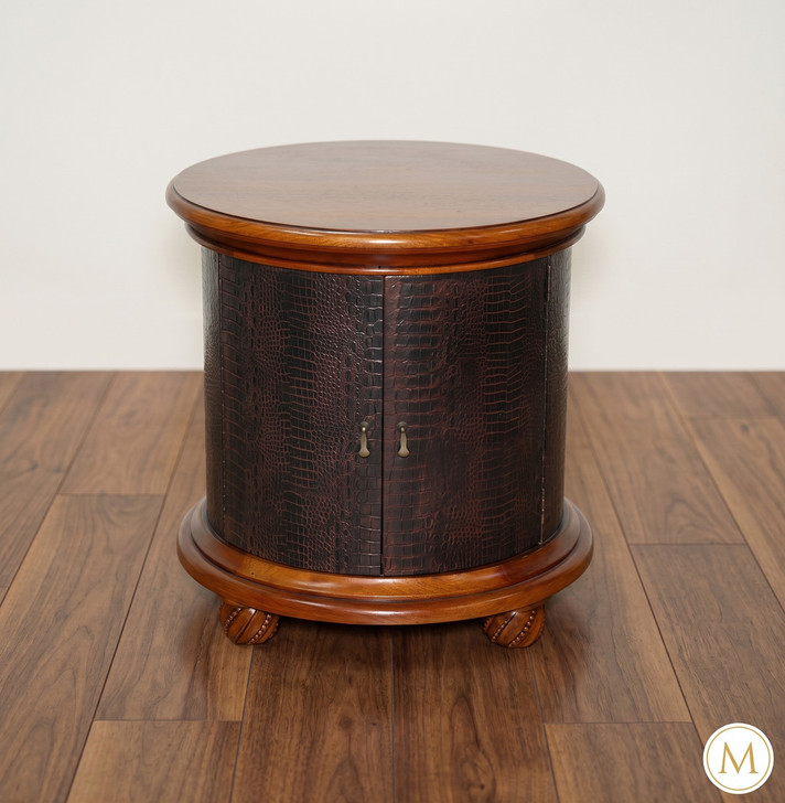 Genuine Leather w/ Crocodile Design Nightstand Bedside Table