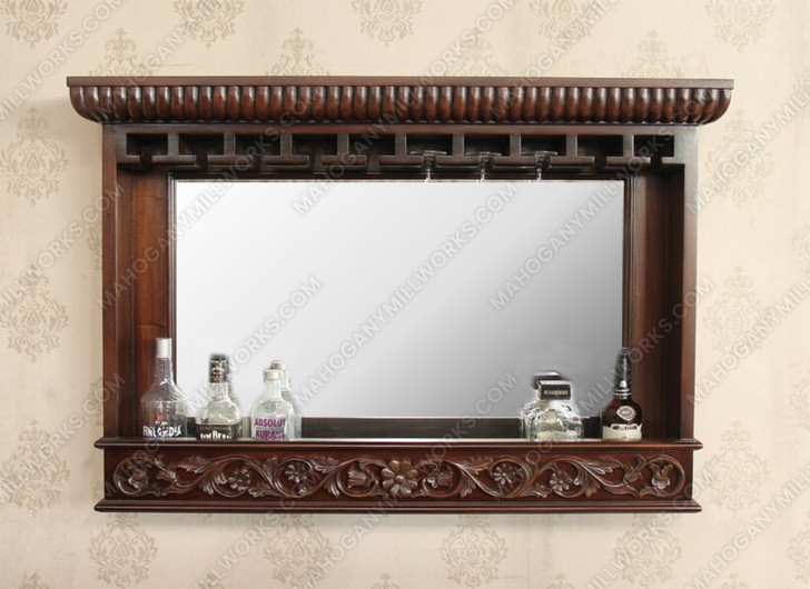 7Ft Mahogany Home Pub Bar w/ Marbletop & Wall Mirror