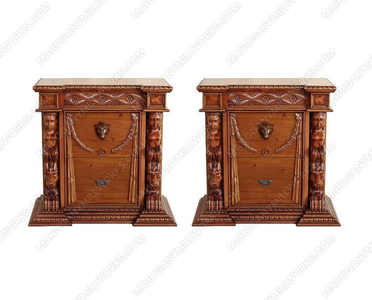 Light Mahogany Gothic Nightstand Chests (2)