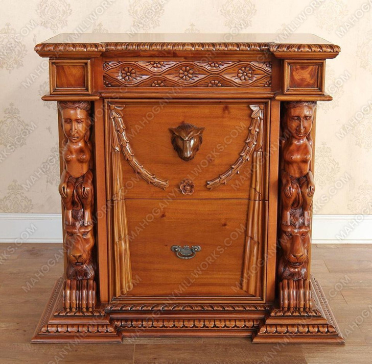 Light Mahogany Gothic Nightstand Chests (2)