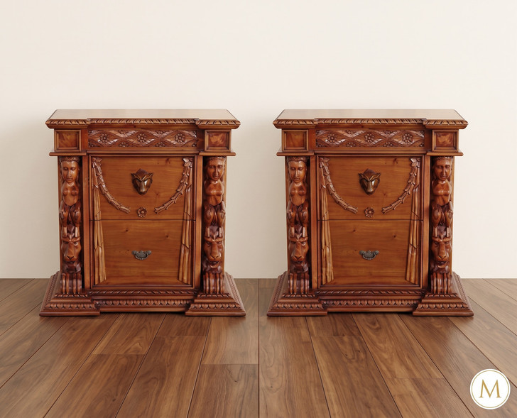 Light Mahogany Gothic Nightstand Chests (2)