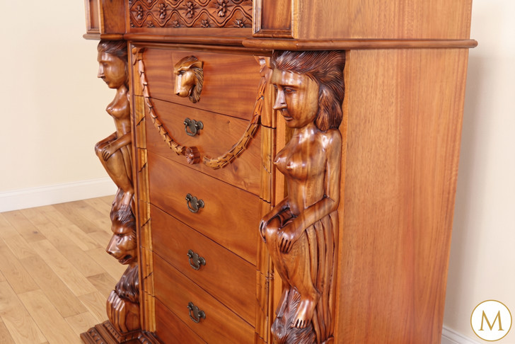 Gothic Medieval Light Mahogany Tall Boy Chest Dresser