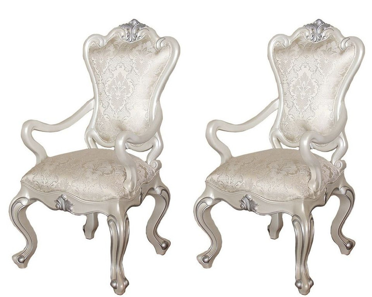 Pair of 2 Antique Pearl White Dining Arm Chairs