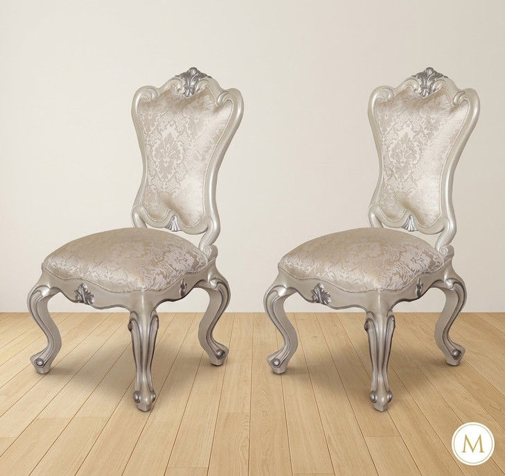 Pair of 2 Antique Pearl White Dining Side Chairs