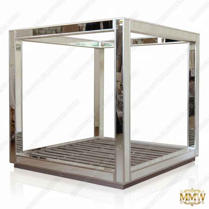 Mirrored Four Post Canopy Bed