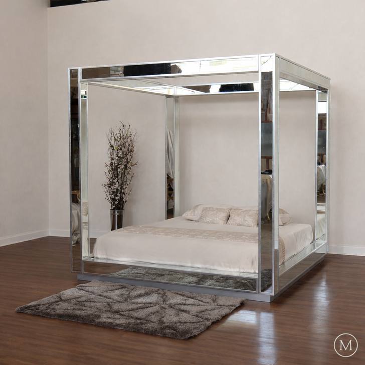 Mirrored Four Poster Canopy Bed
