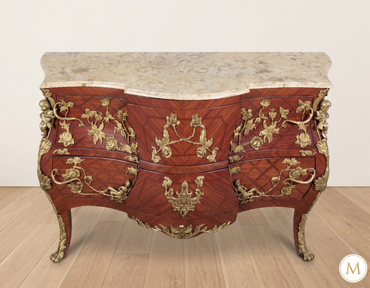 French Louis XV Rococo Bombay Bathroom Vanity w/ Marble Top