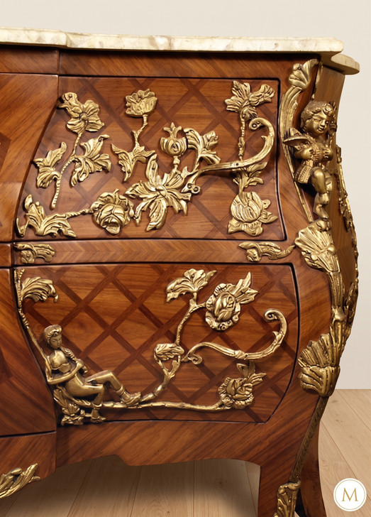 French Louis XV Rococo Bombay Bathroom Vanity w/ Marble Top